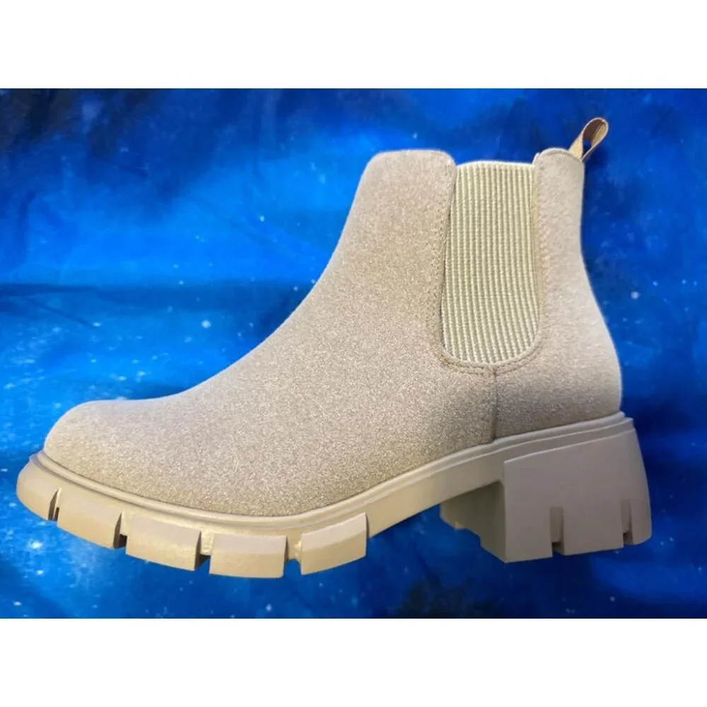 🆕Girls Apricot Polyurethane Cowgirl Ankle Comfortable Slip on Lug Sole Boot